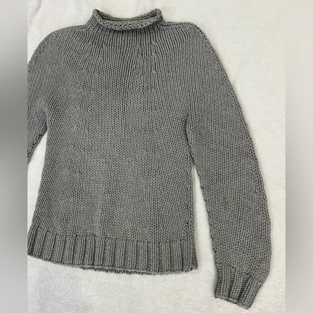 J. Crew Vintage Hand Knit Cotton Roll Neck Gray Swater - Picture 3 of 11